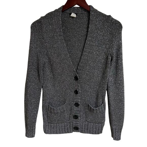 J Crew Metallic Silver Button Down Cardigan Small Holiday Christmas New Years - Picture 2 of 9